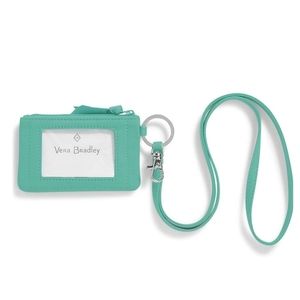 Vera Bradley Recycled Cotton Zip ID Case and Lanyard Combo Turquoise Sky
